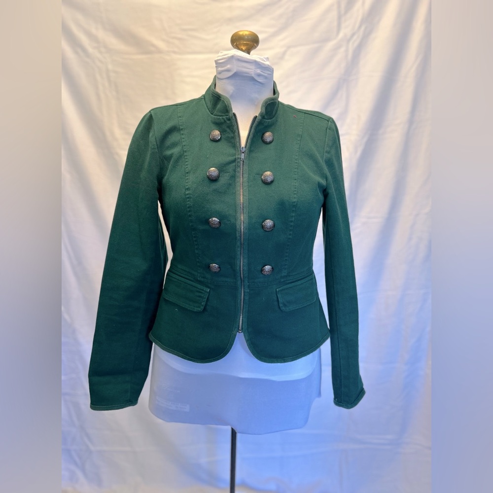 Loft Peplum Military Style Jacket in Green Denim
